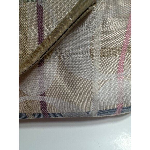 Coach Poppy Tattersall Signature Plaid Tote Bag Metallic Leather Trim 19871 15” - Picture 6 of 11